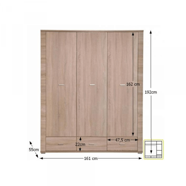 Skříň bez zrcadla typ 1, dub sonoma, GRAND