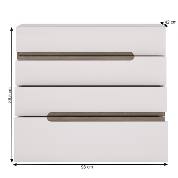 Komoda, bílá extra vysoký lesk HG / dub sonoma tmavý truflový, LYNATET TYP 44