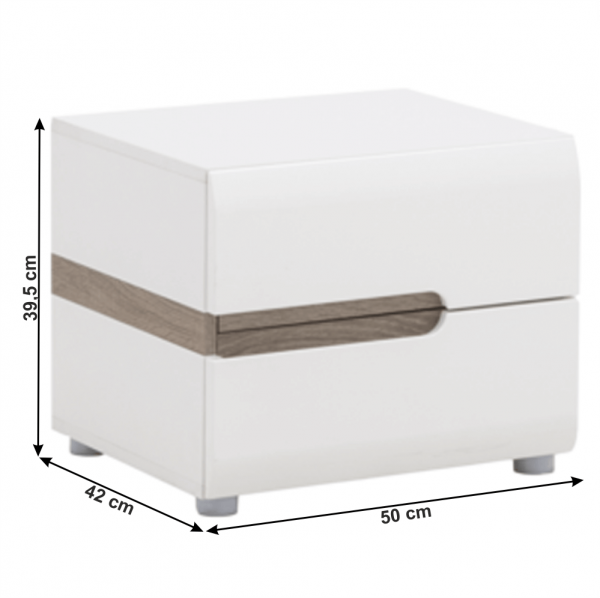 Noční stolek, bílá extra vysoký lesk HG / dub sonoma tmavý truflový, LYNATET TYP 96