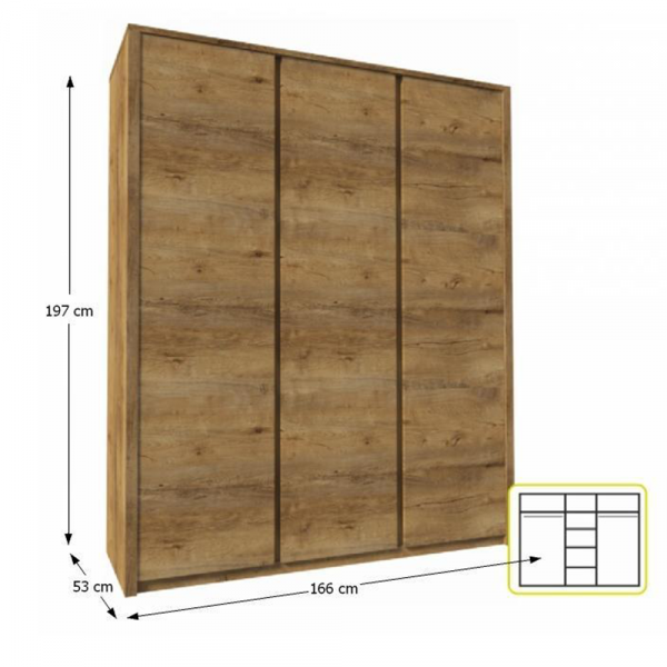 Skříň třídveřová, dub lefkas tmavý, MONTANA S3D