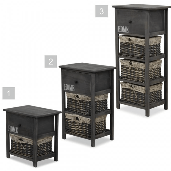 Komoda, 2 košíky, 1 zásuvka, tmavě hnědá, DARKIE 2