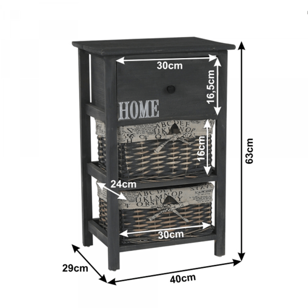 Komoda, 2 košíky, 1 zásuvka, tmavě hnědá, DARKIE 2