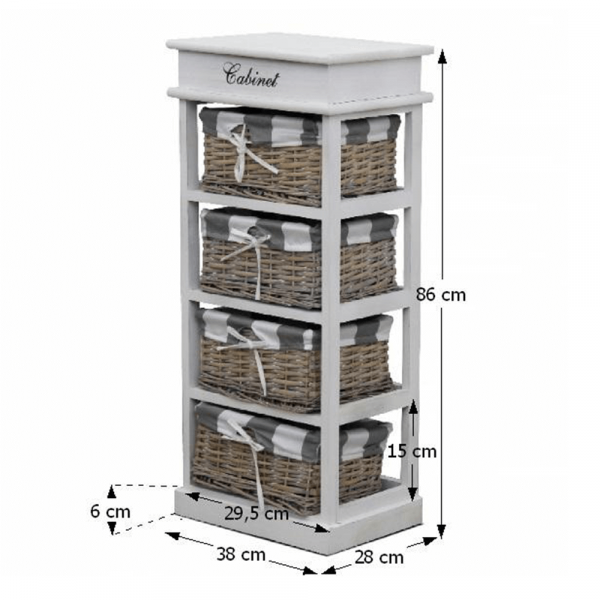 Komoda, 4 košíková, šedá / bílá, MANON 4