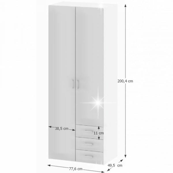 Skříň, 2 - dveřní, bílá extra vysoký lesk HG, GWEN 70425