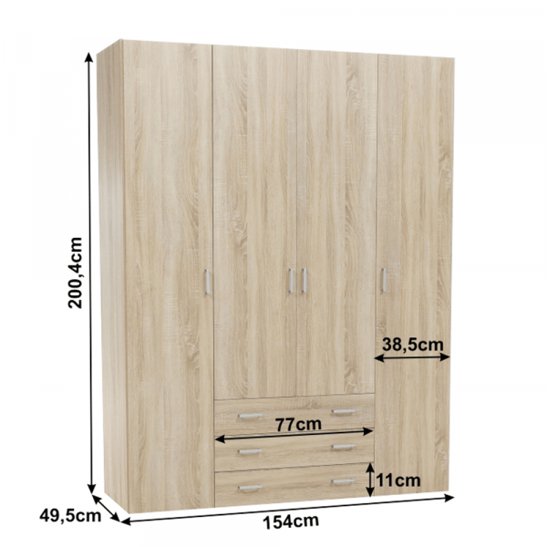 Skříň, 4 - dveřová, dub sonoma, GWEN 70429