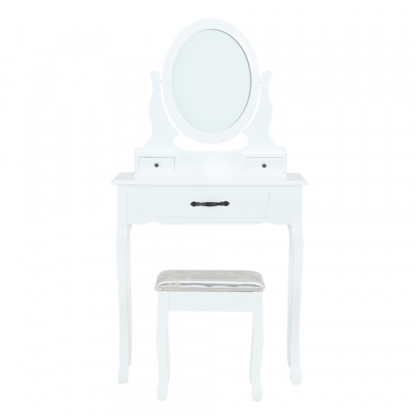 Toaletní stolek s taburetem, bílá / stříbrná, LINET New