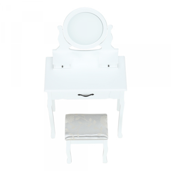 Toaletní stolek s taburetem, bílá / stříbrná, LINET New