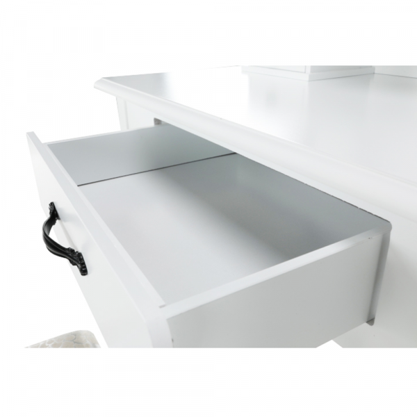 Toaletní stolek s taburetem, bílá / stříbrná, LINET New