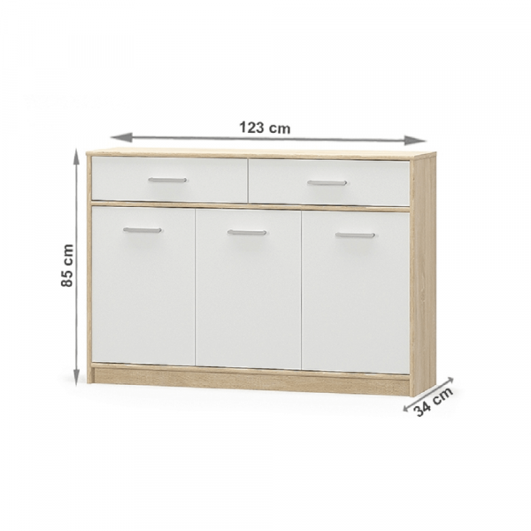 Komoda 3D2S, bílá/dub sonoma, TEYO