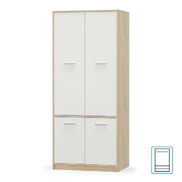 4- dveřová věšáková skříň, bíl/dub sonoma, TEYO