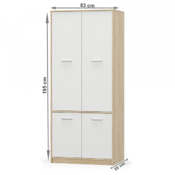 4- dveřová věšáková skříň, bíl/dub sonoma, TEYO
