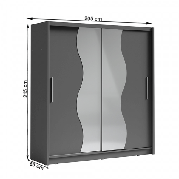 Skriňa s posúvacími dverami, tmavosivá grafit, BIRGAMO TYP 1