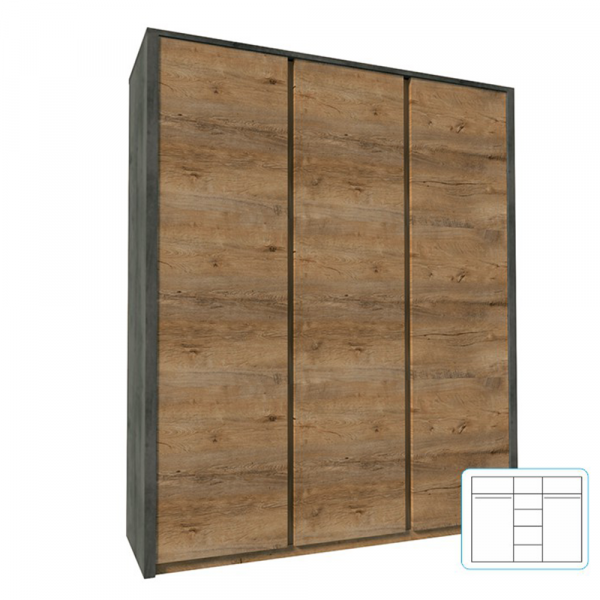 Skříň třídveřová, dub lefkas tmavý/smooth šedý, MONTANA S3D