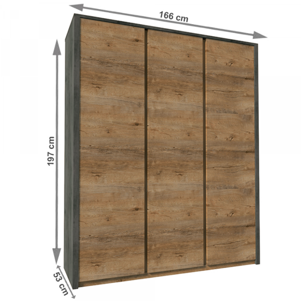 Skříň třídveřová, dub lefkas tmavý/smooth šedý, MONTANA S3D