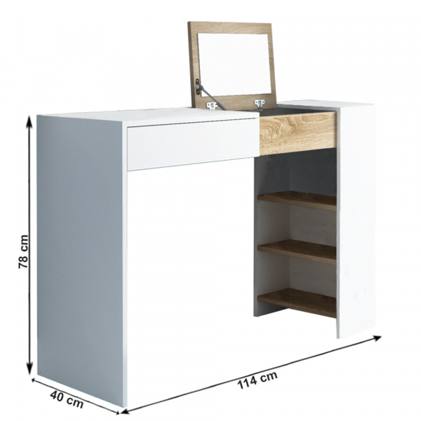Toaletní stolek / psací stůl, bílá / dub sonoma, ELIS