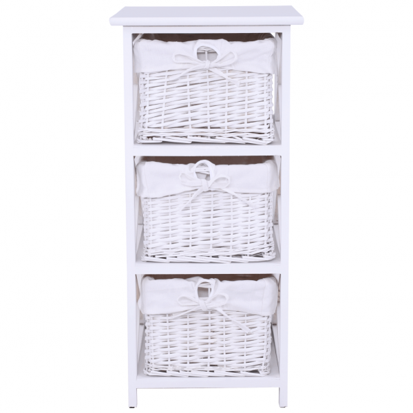 Komoda, dřevo / proutí/ látka, bílá, Rafaello 3