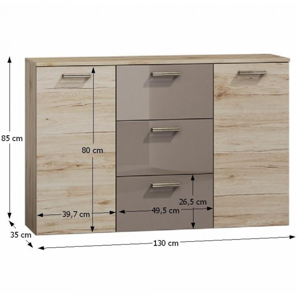 Komoda, dub san marino / latte vysoký lesk HG, ASSOR