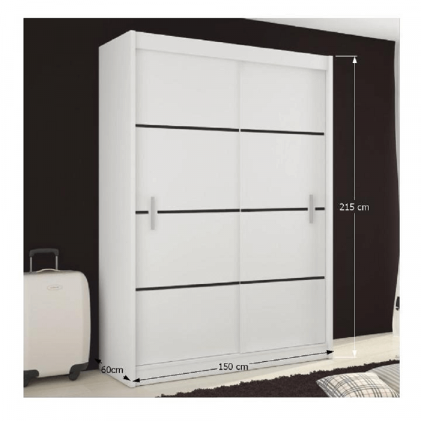 Skříň s posuvnými dveřmi, bílá / černá, Merina 150