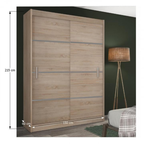 Skříň s posuvnými dveřmi, dub sonoma / šedá, Merina 150