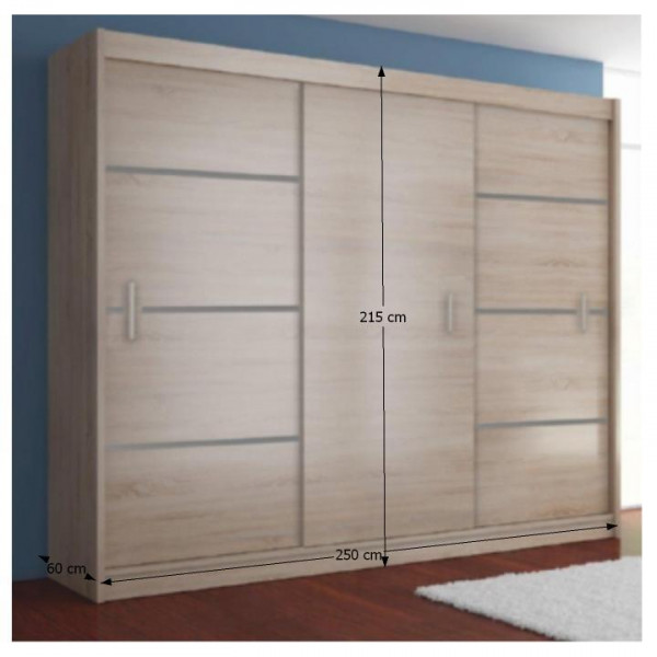 Skříň s posuvnými dveřmi, dub sonoma / šedá, Merina 250