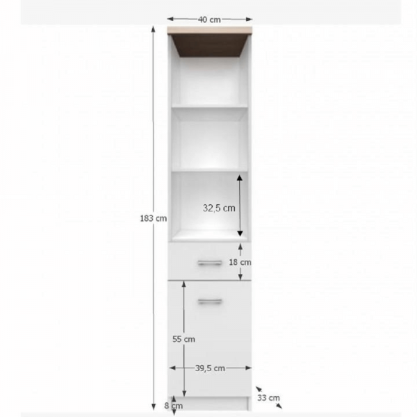 Regál 1D1S, bílá / dub sonoma, TOPTY TYP 04