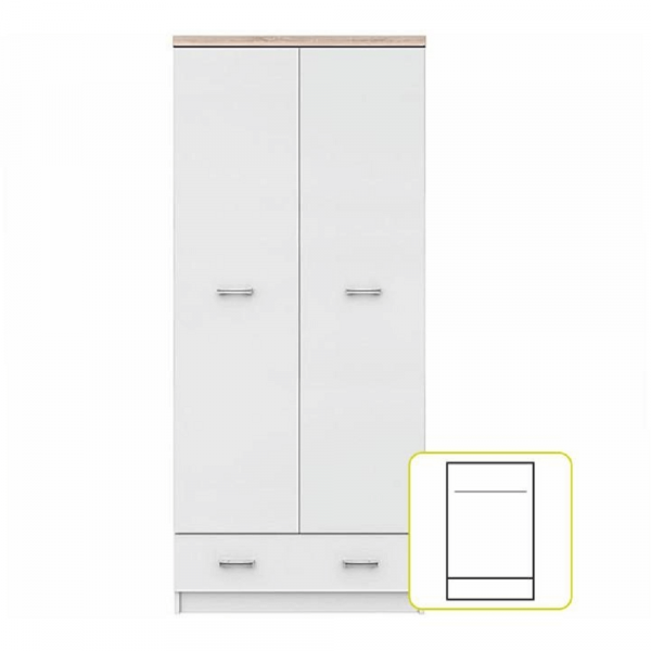 Dvoudveřová skříň 2D1S, bílá / dub sonoma, TOPTY