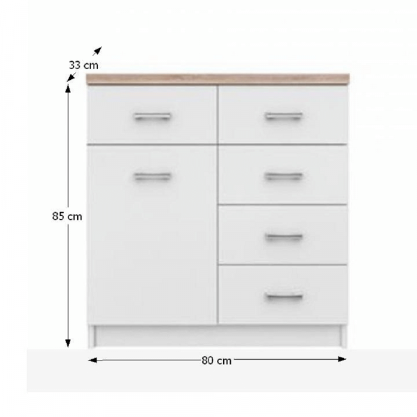Komoda 1D4S, bílá / dub sonoma, TOPTY TYP 12