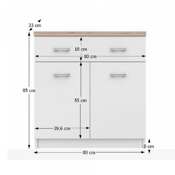 Komoda 2D1S, bílá/dub sonoma, TOPTY TYP 14