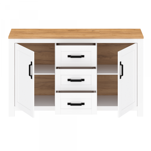 Komoda, bílá alba / dub craft zlatý, LANZETTE E