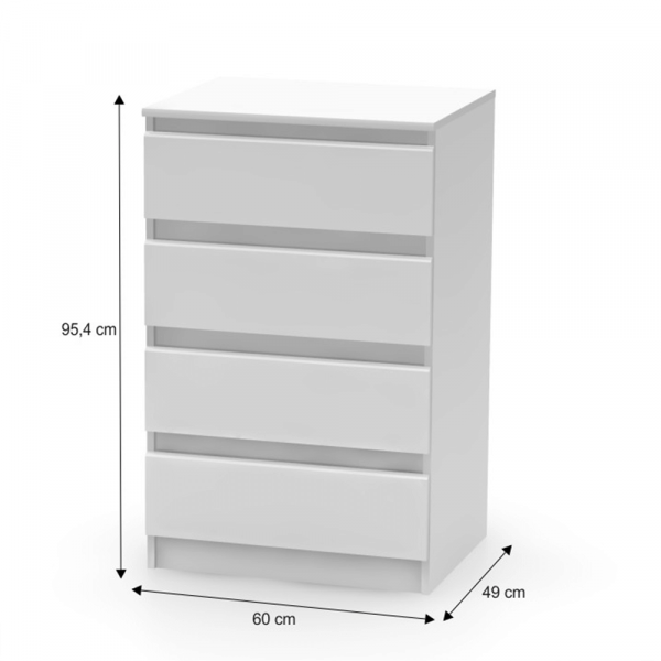 4 šuplíková komoda, bílá, HANY NEW 014