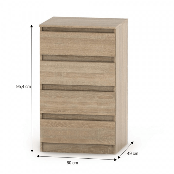 4 šuplíková komoda, dub sonoma, HANY NEW 014