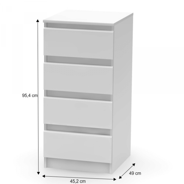 4 šuplíková komoda, bílá, HANY NEW 009