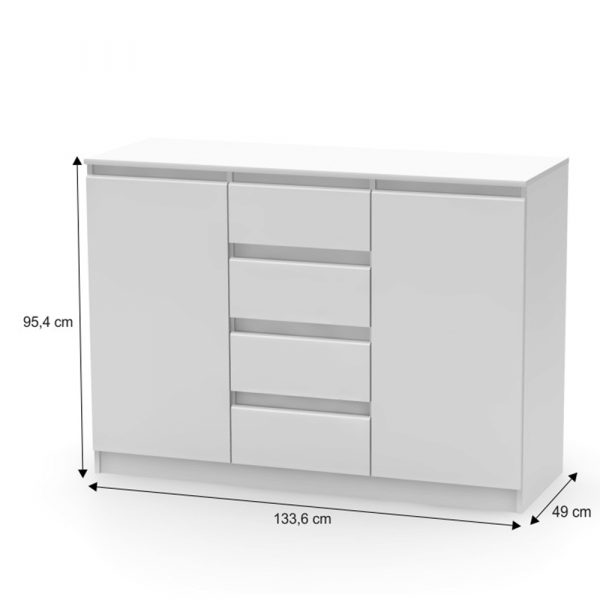 2 dveřová komoda se 4 šuplíky, bílá, HANY NEW 010