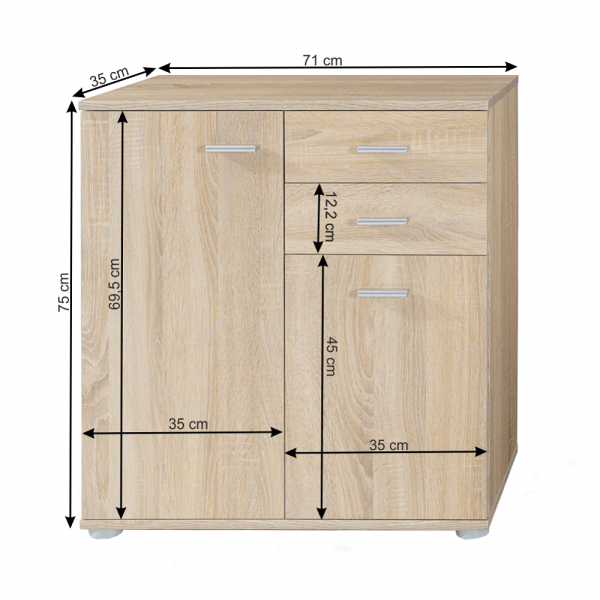 Komoda, dub sonoma, TAMPA 2-2T2S