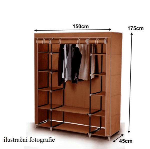 Šatní organizér, látka / kov, hnědá, METIN
