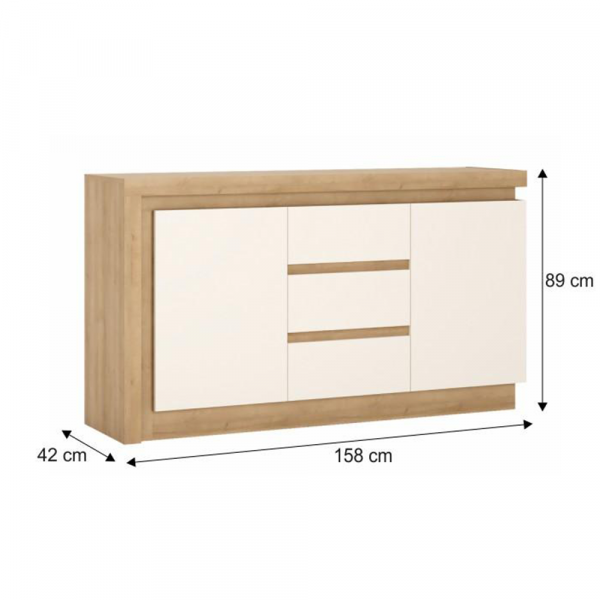 Komoda LYOK01, dub riviera / bílá s extra vysokým leskem, LEONARDO