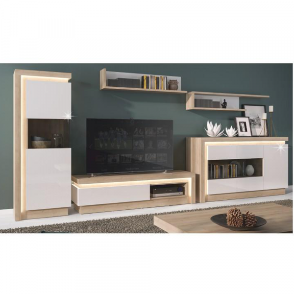 Komoda LYOK02, dub riviera / bílá s extra vysokým leskem, LEONARDO