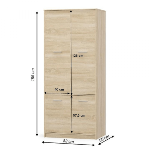 4- dveřová věšáková skříň, dub sonoma, TEYO