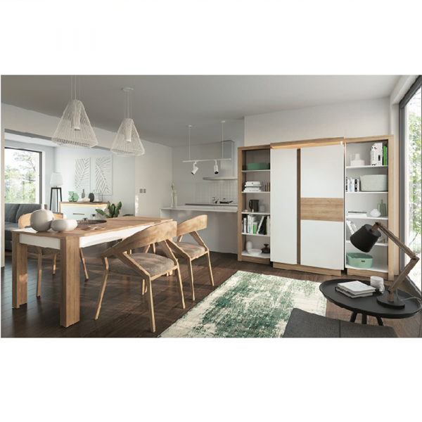 Skříň LYOS01, dub riviera / bílá s extra vysokým leskem, LEONARDO