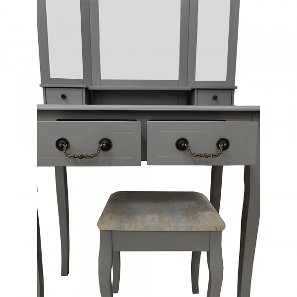Toaletní stolek s taburetem, šedá / stříbrná, REGINA NEW