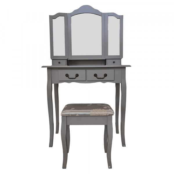 Toaletní stolek s taburetem, šedá / stříbrná, REGINA NEW
