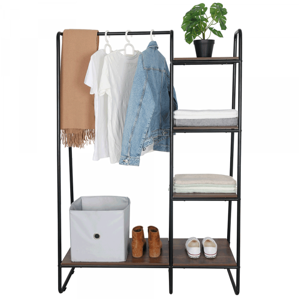 Šatníkový organizér / regál s policemi,  černá/ořech, ROBYN