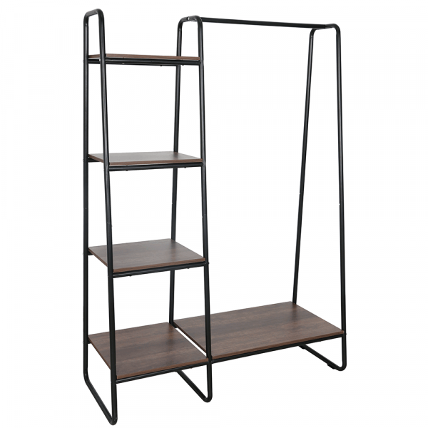 Šatníkový organizér / regál s policemi,  černá/ořech, ROBYN