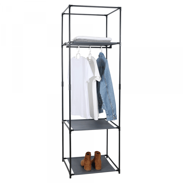Šatníkový regál, kov / látka, černá, ALBUS
