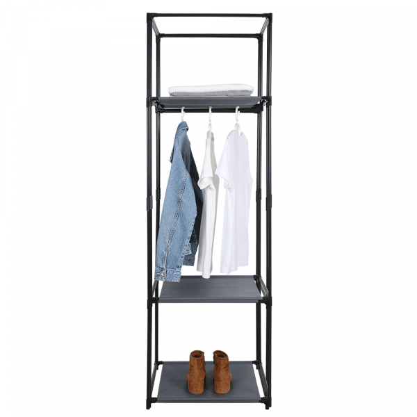 Šatníkový regál, kov / látka, černá, ALBUS