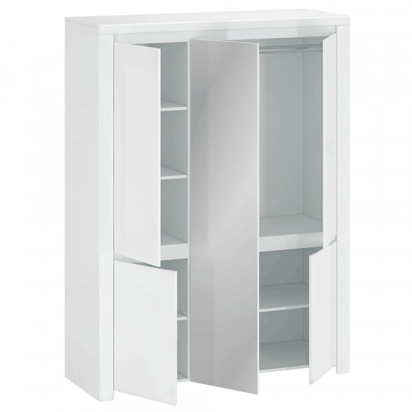 Skříň 5D se zrcadlem, bílý lesk, LINDY