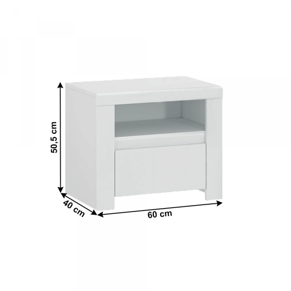 Noční stolek 1S, bílý lesk, LINDY