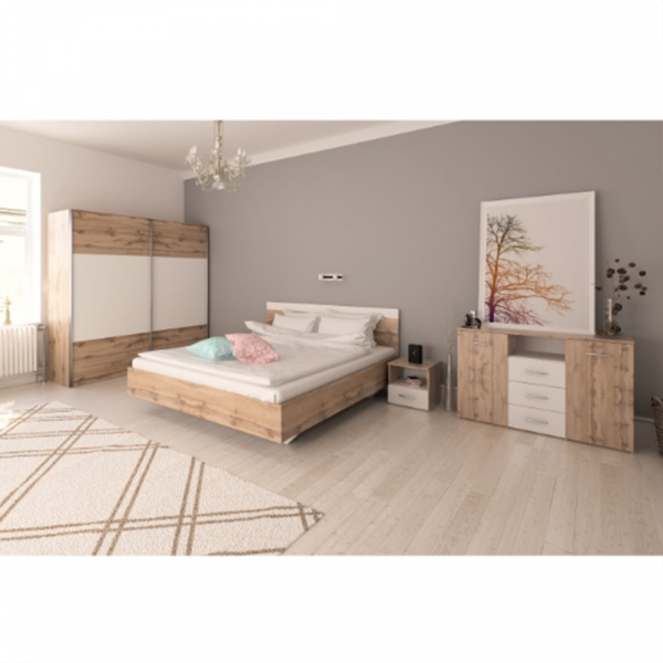 Skříň s posuvnými dveřmi, dub wotan / bílá, GABRIELA NEW