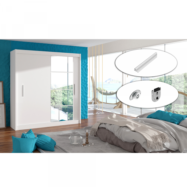 Skříň s posuvnými dveřmi, bílá, 180x215, LOW