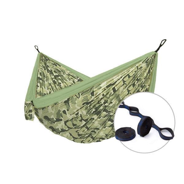 Houpací síť pro dva Camping camo Forest + Slap strap (SET)